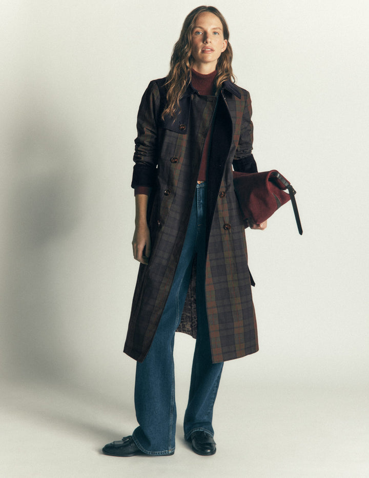 Wax Trench Coat-Olive and Camel Wax Check