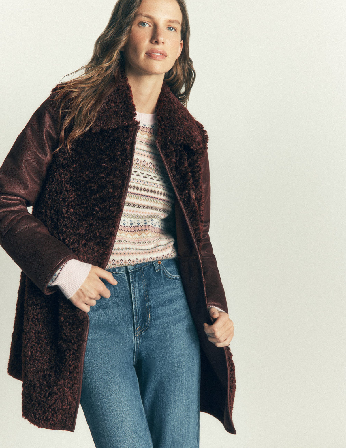 Teddy Fur Mix Coat-Bitter Chocolate - Image 5