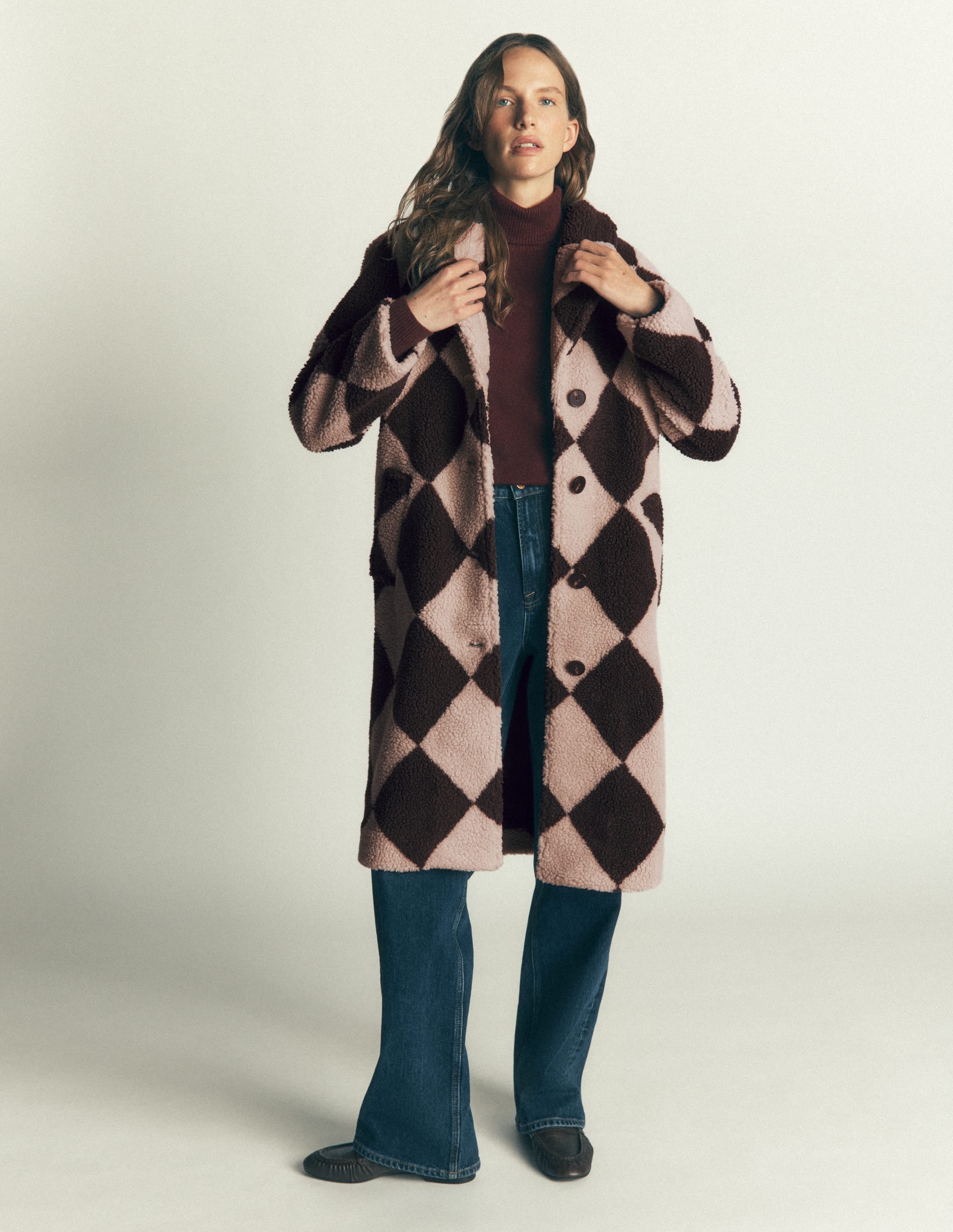 Cotswold Borg Coat - Mink & Brown Giant Borg Argyle | Boden USA
