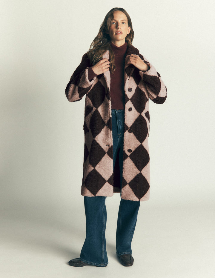 Cotswold Borg Coat-Mink & Brown Giant Borg Argyle