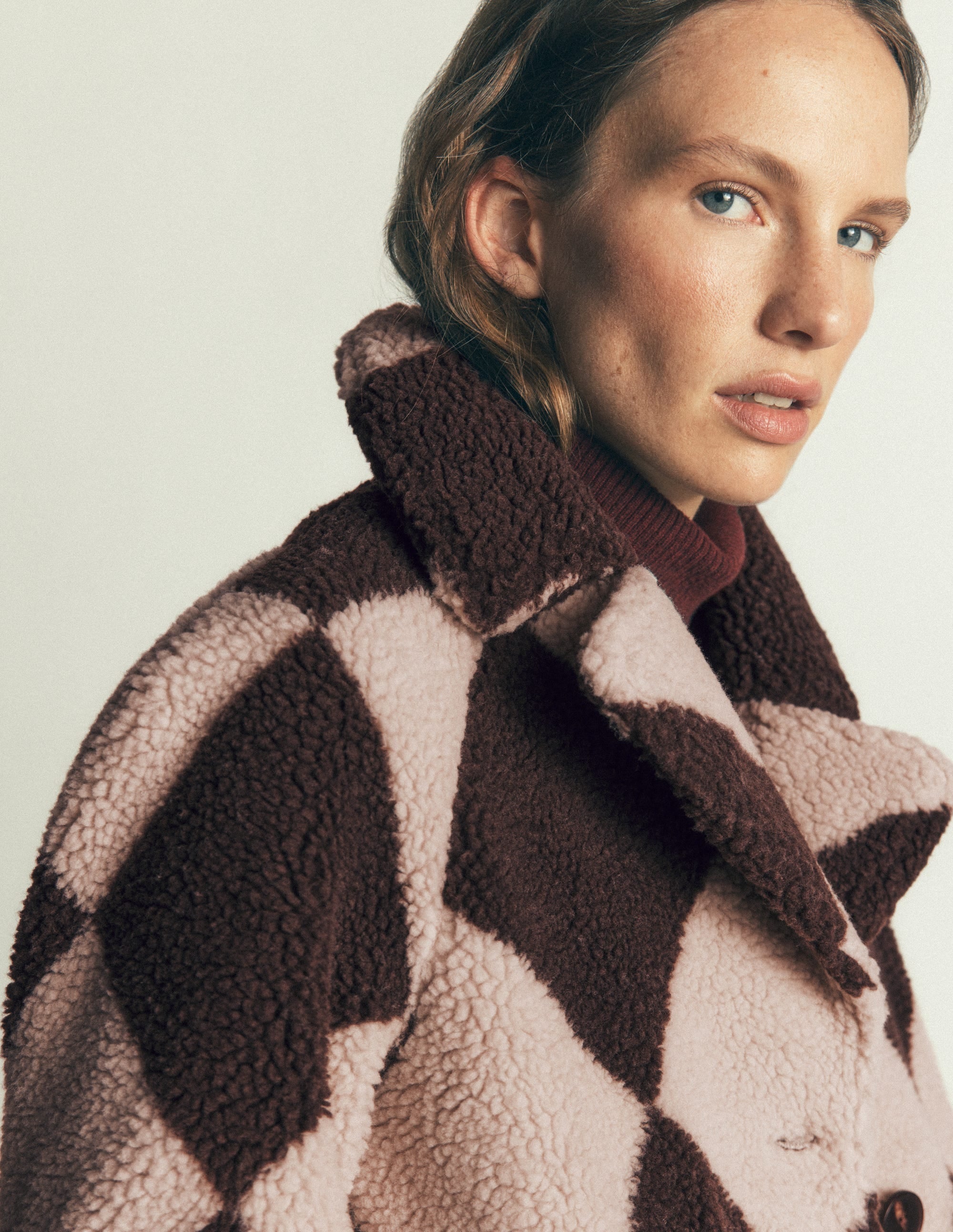 Cotswold Borg Coat - Mink & Brown Giant Borg Argyle | Boden USA