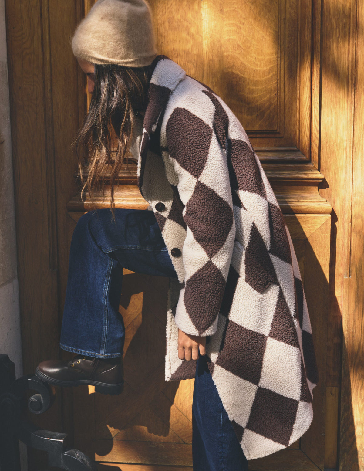 Cotswold Borg Coat-Mink & Brown Giant Borg Argyle-1
