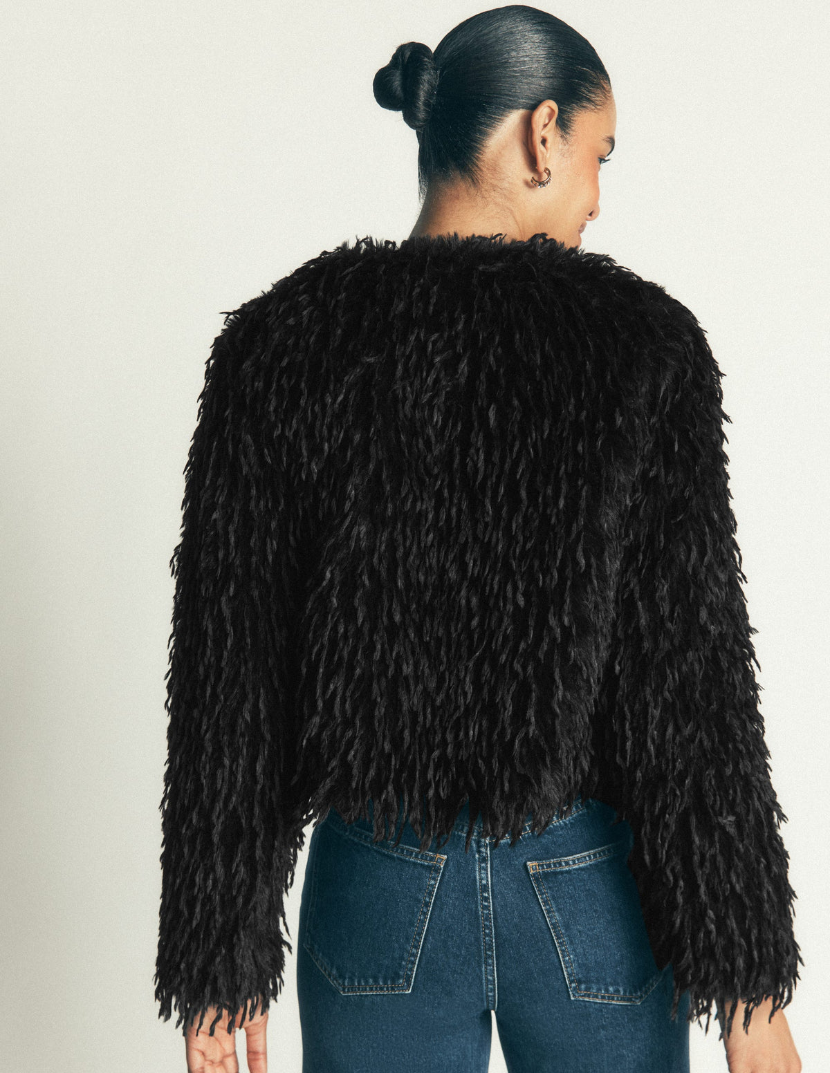 Faux Feather Tassle Jacket-Black - Image 3