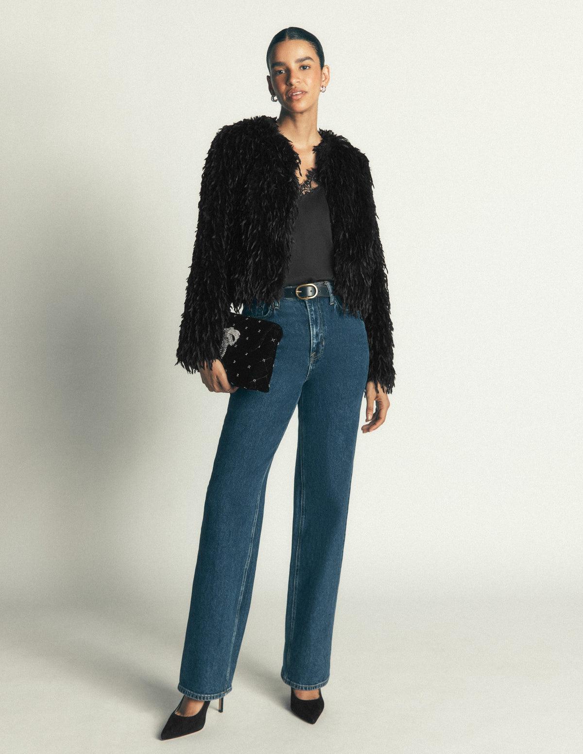 Faux Feather Tassle Jacket-Black-4