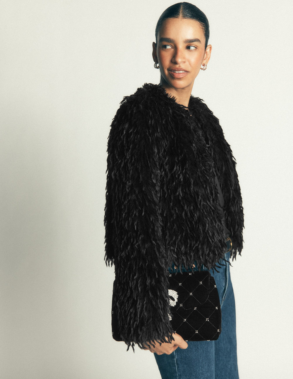 Faux Feather Tassle Jacket-Black - Image 5