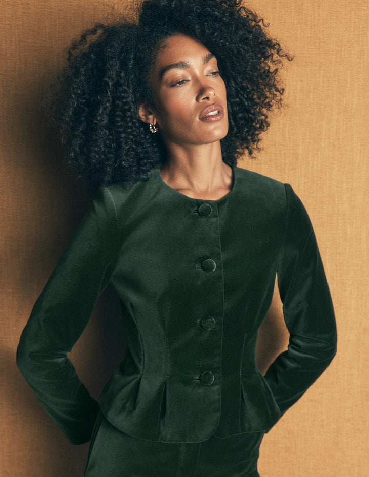 Velvet Waisted Jacket-Hunter Green
