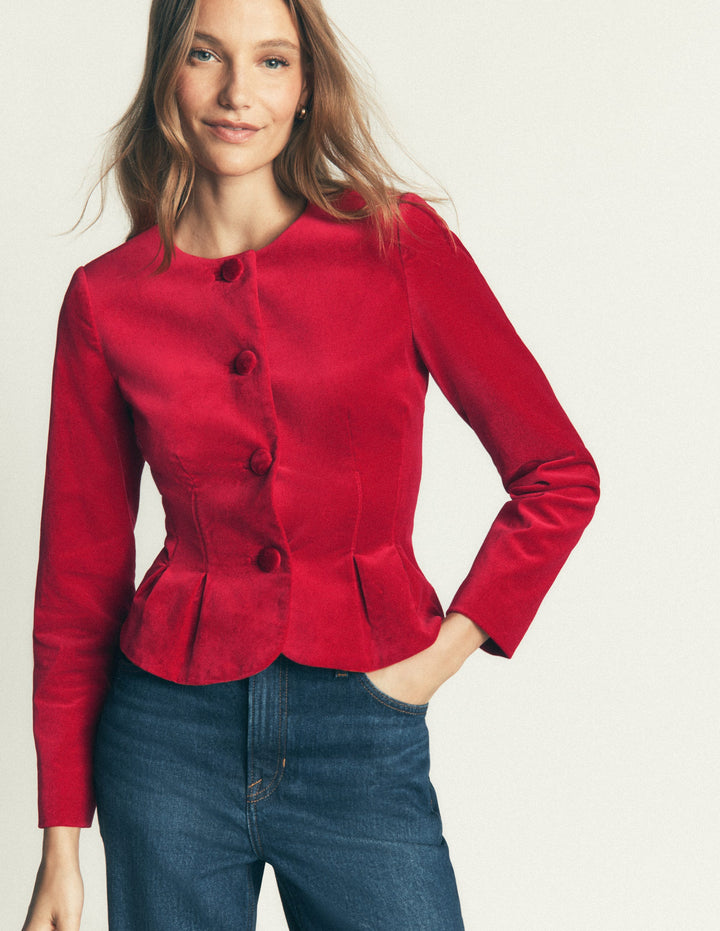 Velvet Waisted Jacket-Savvy Red