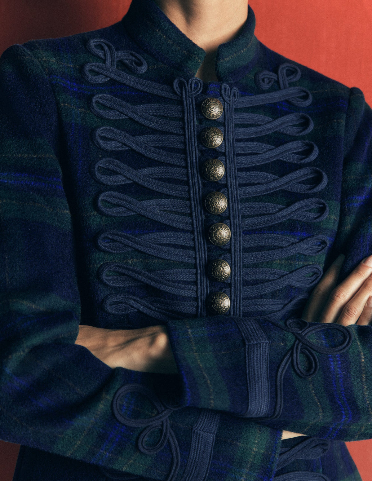 Hereford Military Wool Jacket-Navy, Green, Blue Tonal Check - Image 2