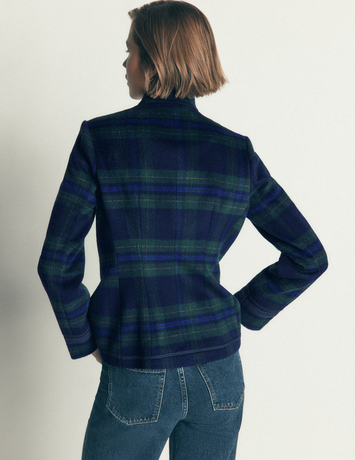 Hereford Military Wool Jacket-Navy, Green, Blue Tonal Check-3