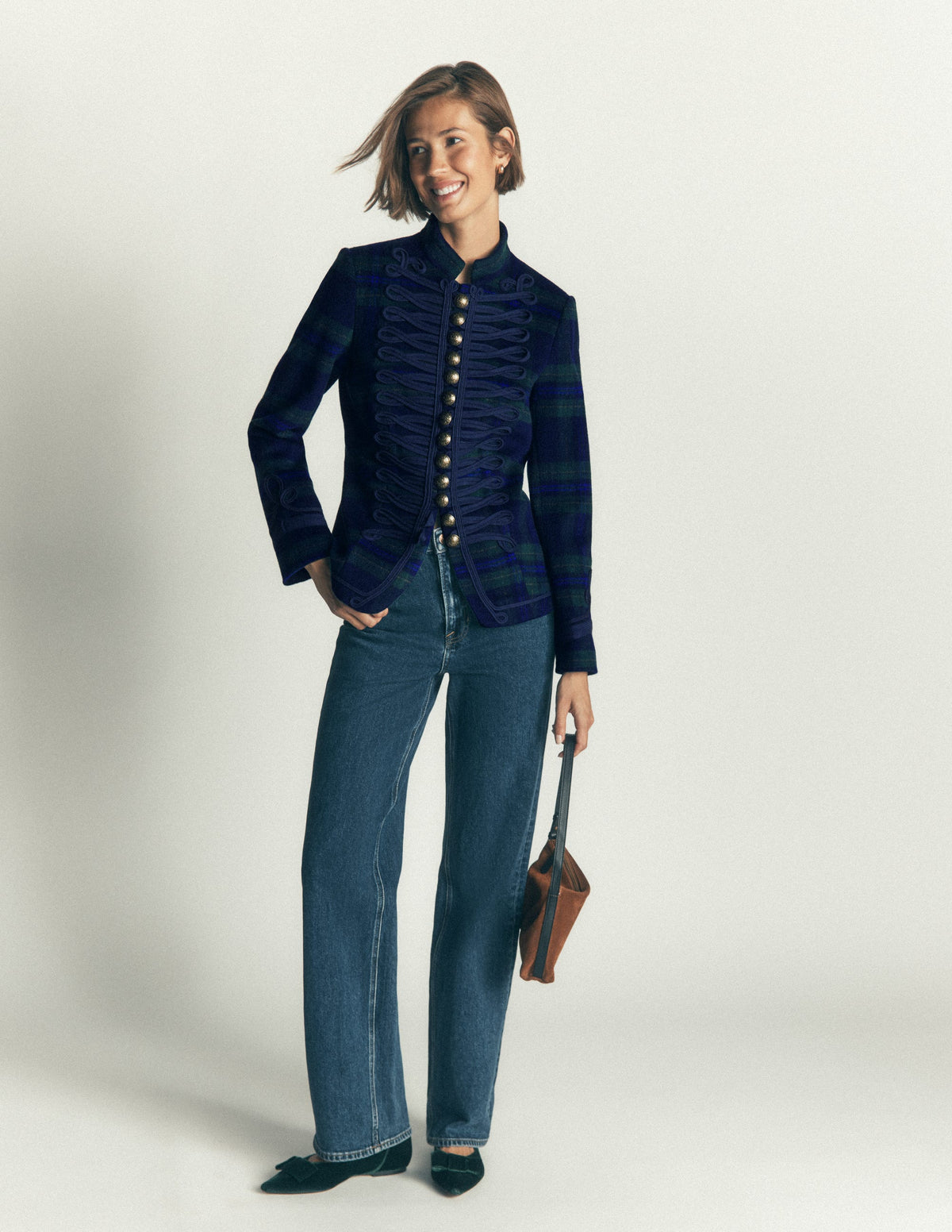 Hereford Military Wool Jacket-Navy, Green, Blue Tonal Check-4