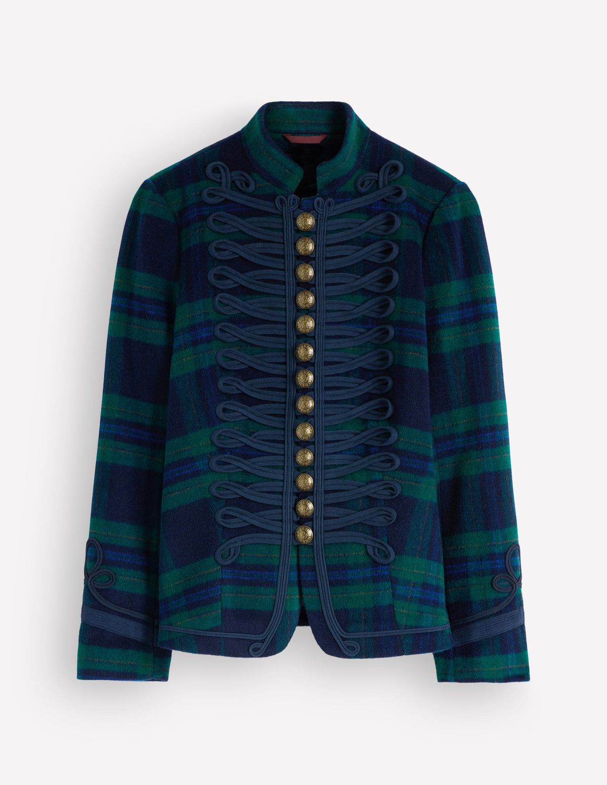 Hereford Military Wool Jacket-Navy, Green, Blue Tonal Check - Image 7