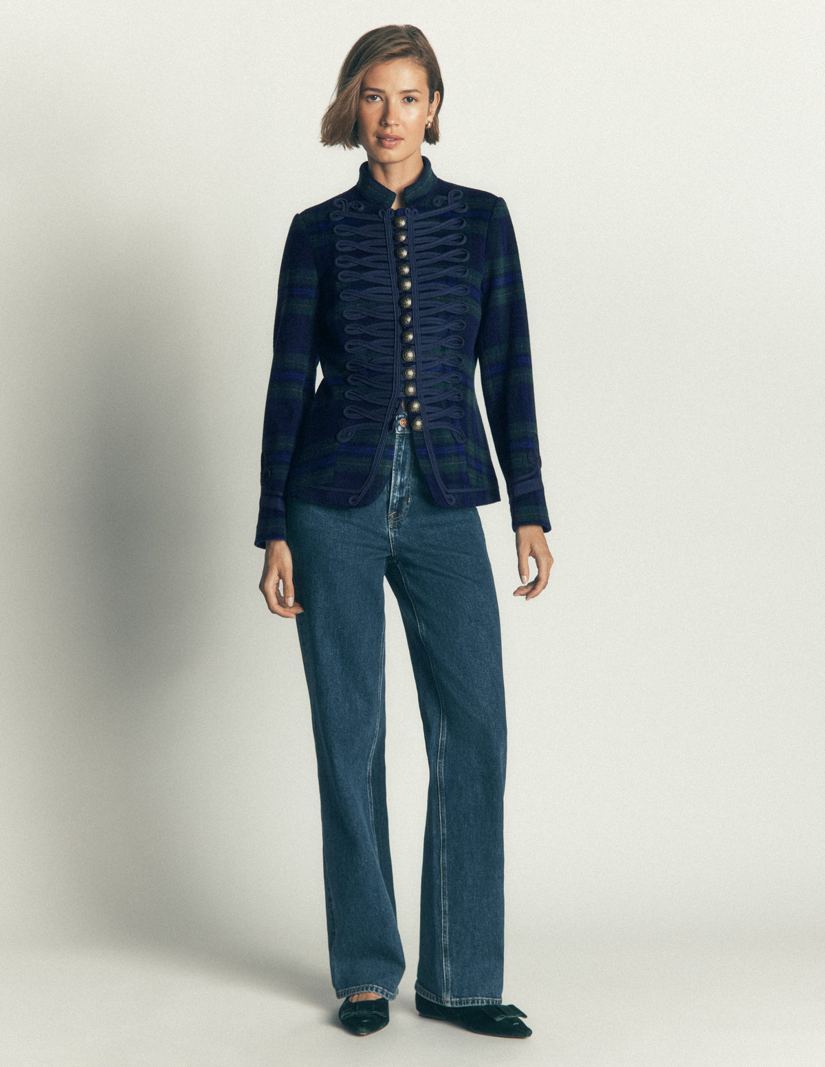 Hereford Military Wool Jacket-Navy, Green, Blue Tonal Check-5