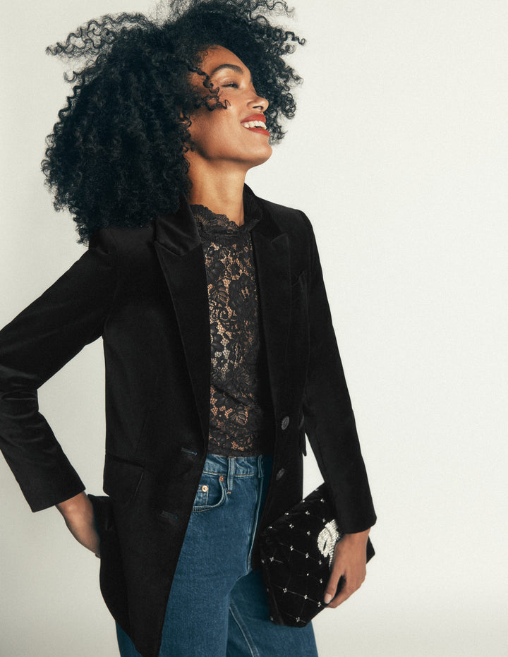 Stamford Velvet Blazer-Black