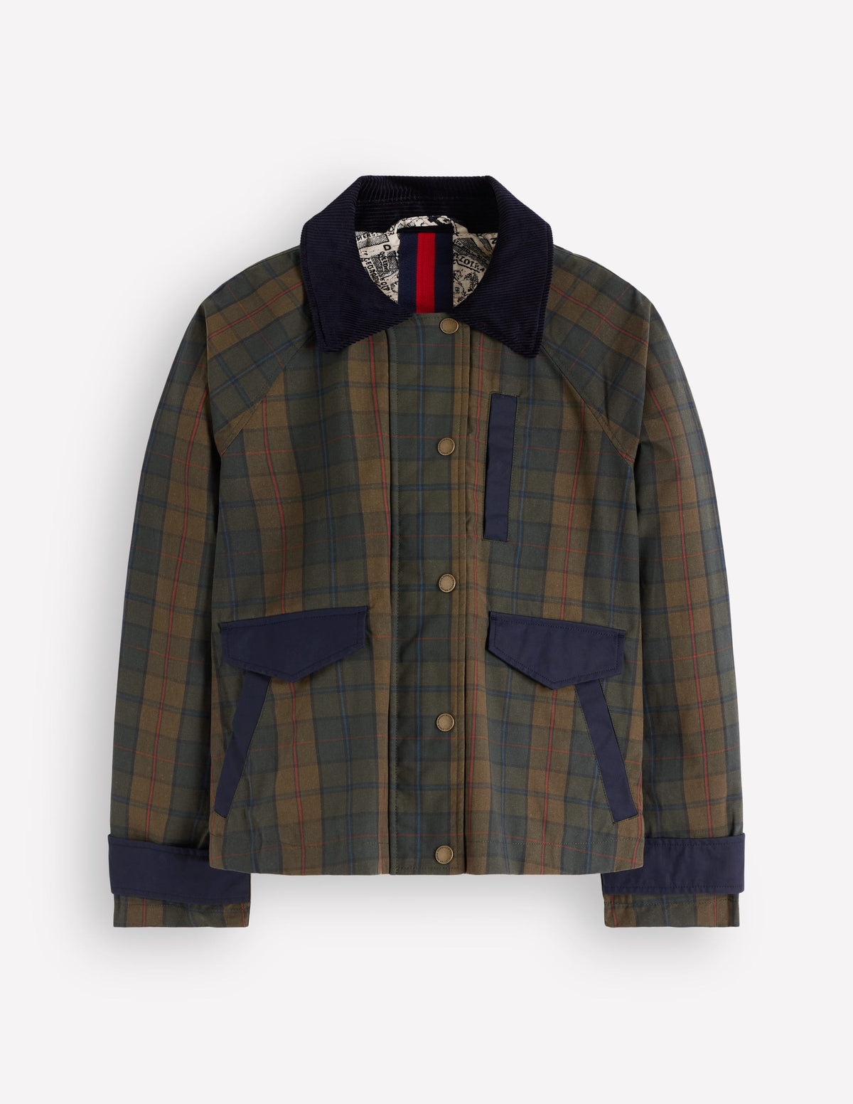 Raglan Wax Jacket-Olive and Camel Wax Check - Image 7