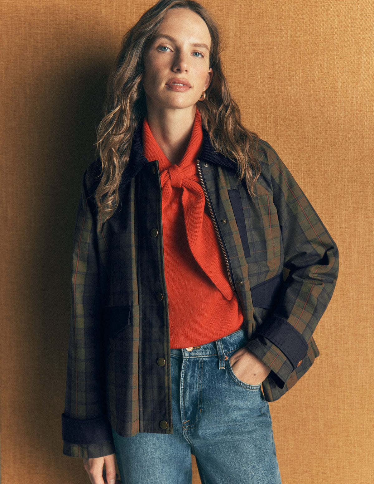 Raglan Wax Jacket-Olive and Camel Wax Check-8