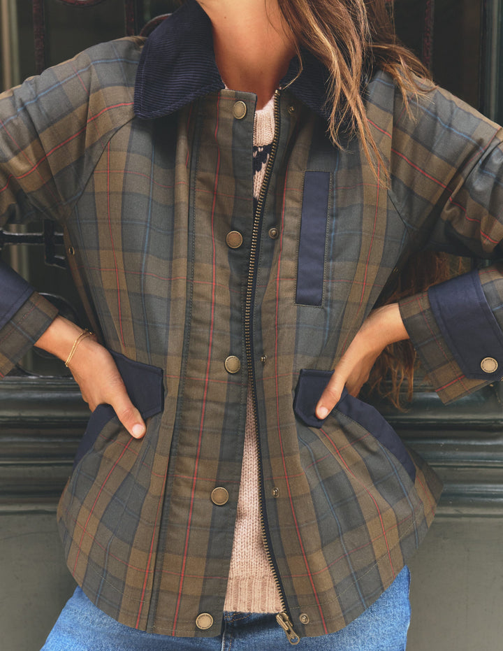 Raglan Wax Jacket-Olive and Camel Wax Check