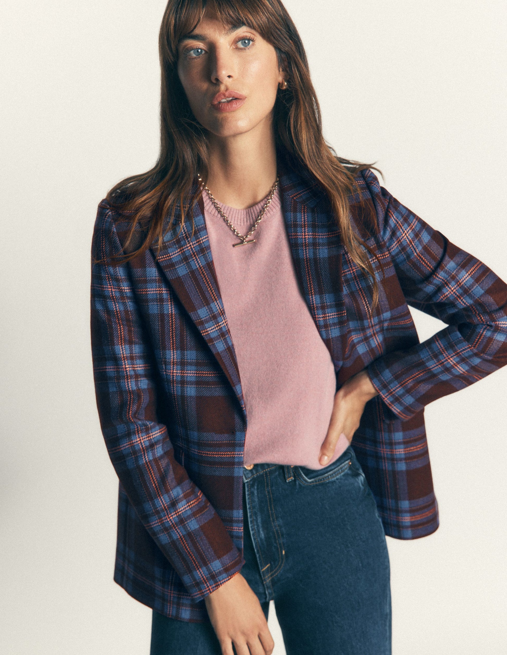 Woodbridge Wool Blend Blazer-Brown, Blue and Pink Check-1