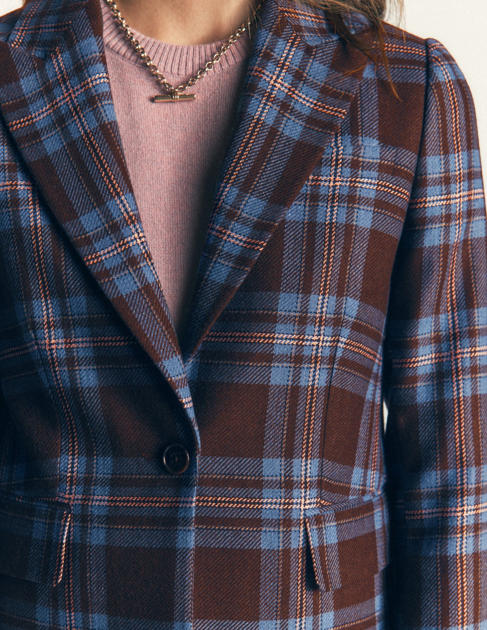 Woodbridge Wool Blend Blazer-Brown, Blue and Pink Check-2