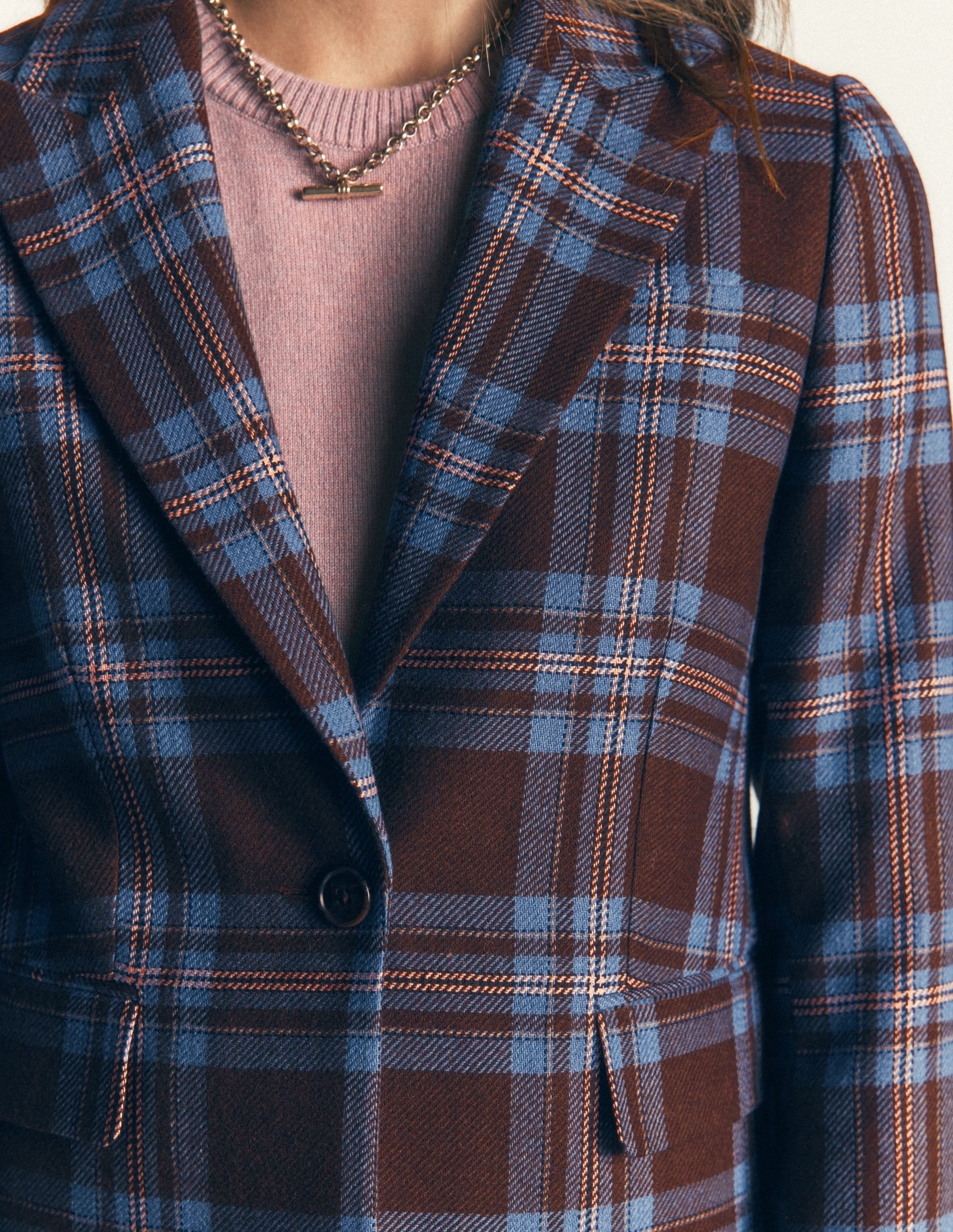 Woodbridge Wool Blend Blazer-Brown, Blue and Pink Check - Image 2