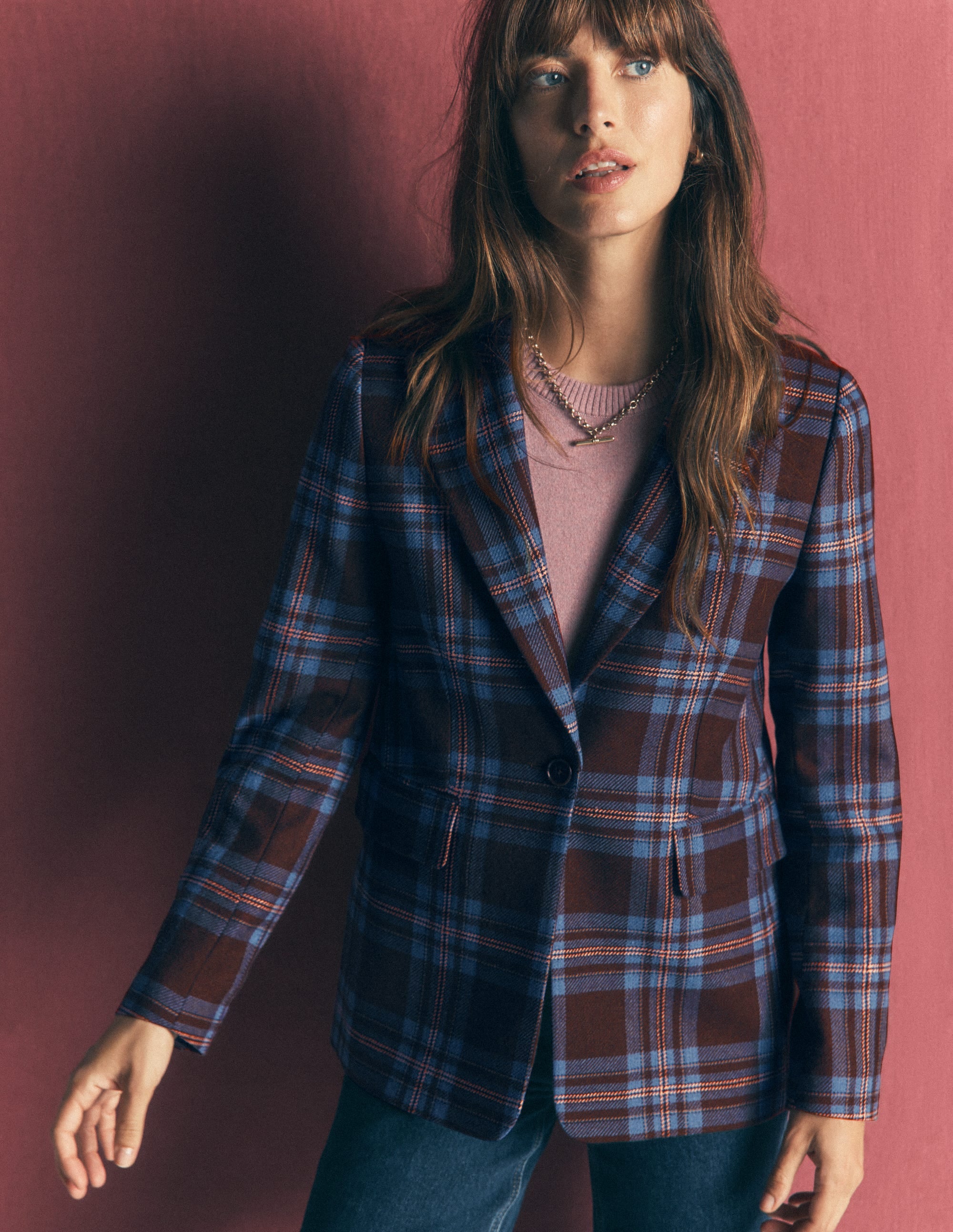 Woodbridge Wool Blend Blazer-Brown, Blue and Pink Check - Image 5