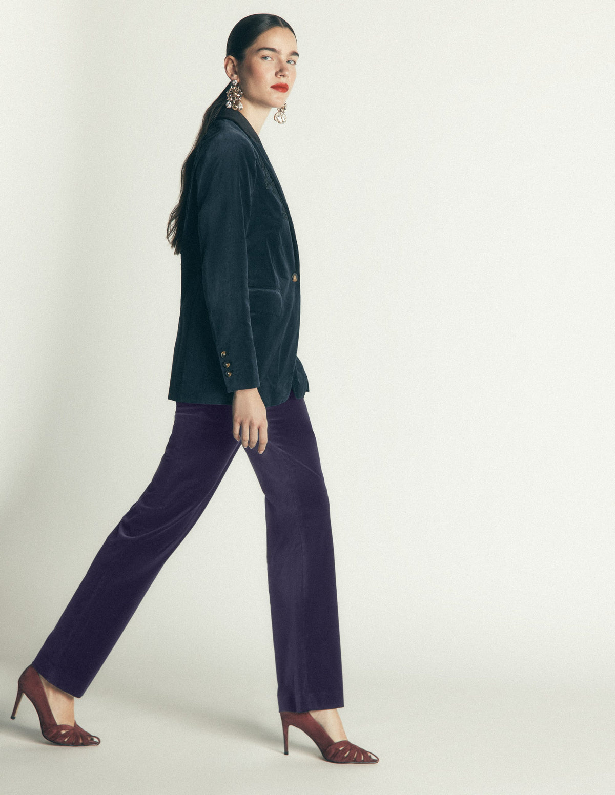 Fitzrovia Velvet Pants-Navy - Image 5