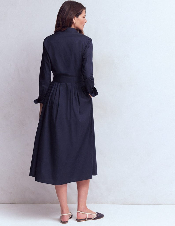Alexa Cotton Midi Shirt Dress-Navy