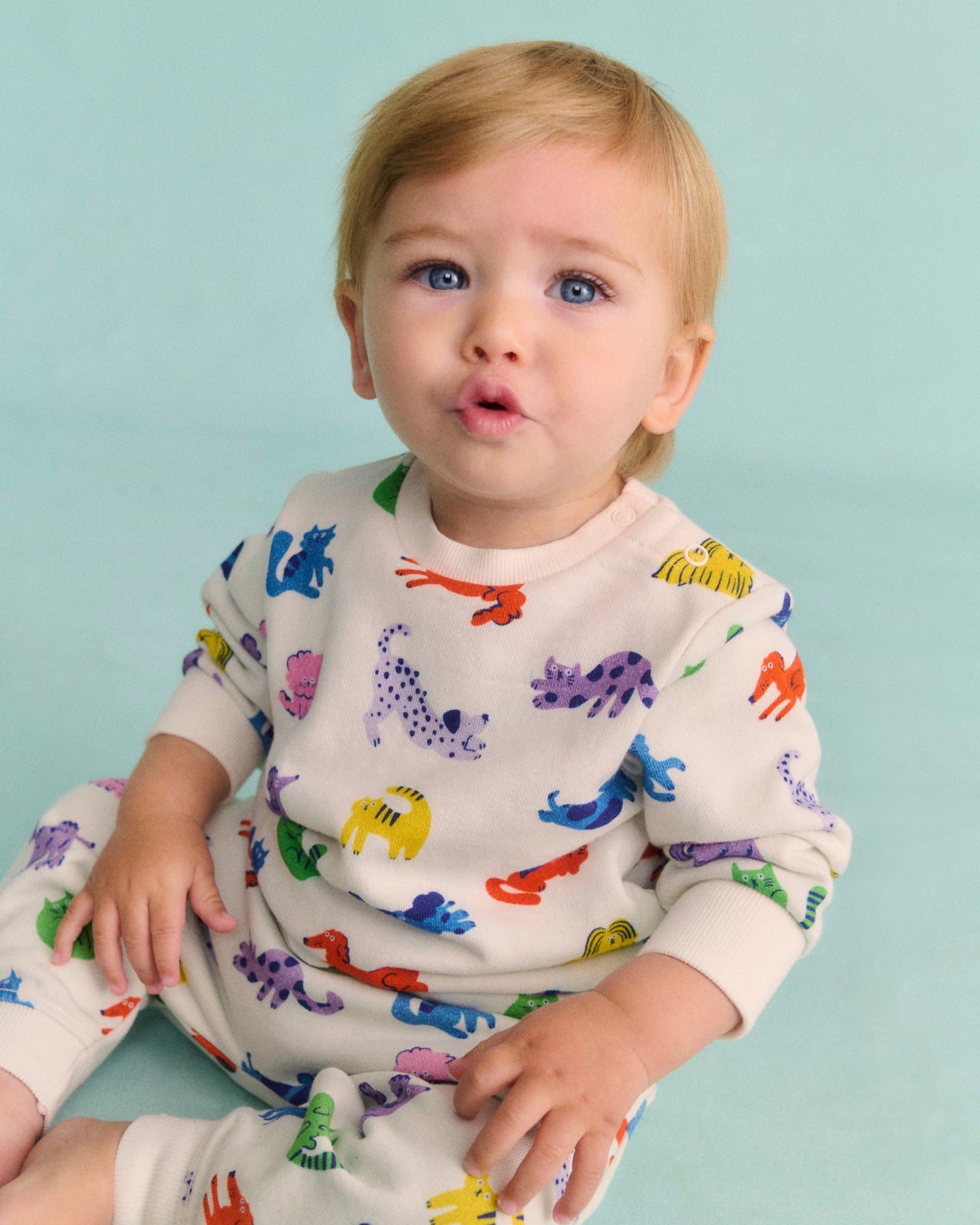 Baby wearing Boden Printed Sweatshirt-Multi Spaced Rainbow Pets