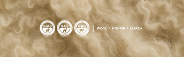Textured beige background with RAS logos and text indicating wool, mohair, and alpaca.
