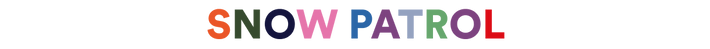 Colorful text 'SNOW PATROL' on a white background