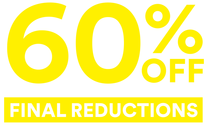 A promotional graphic with large yellow text reading '60% OFF' and a yellow banner below reading 'FINAL REDUCTIONS' on a white background.