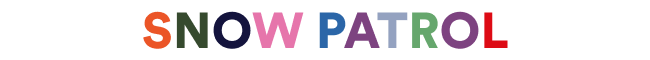 Colorful text 'SNOW PATROL' on a white background