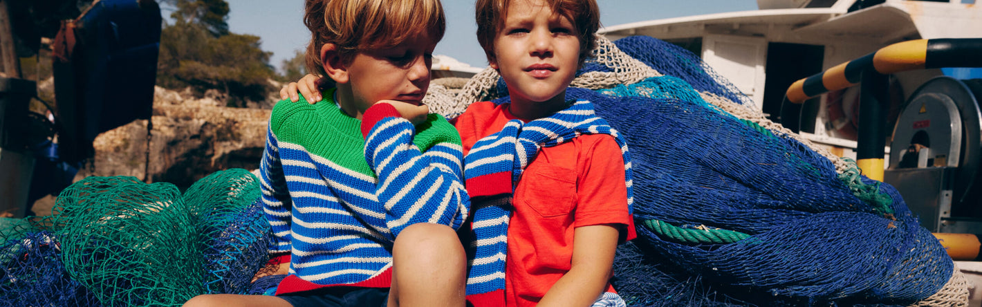 Two boys wearing Boden on a boat