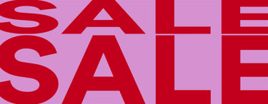 A graphic banner featuring the word 'SALE' repeated vertically in bold red letters against a solid pink background.