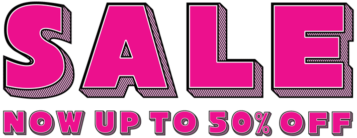 Sale banner with pink text on a white background