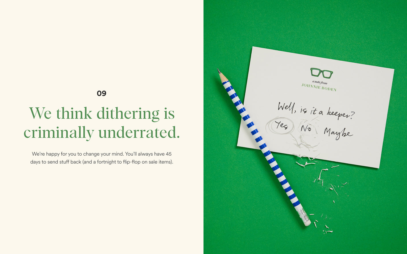 Note with text and a pencil on a green background