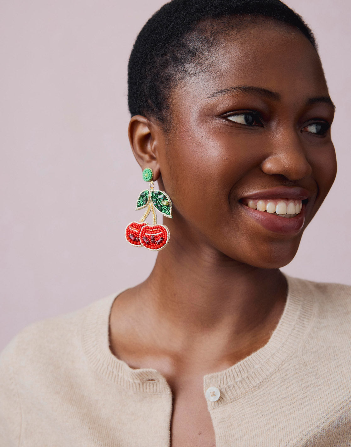 View Beady Motif Earrings - Cherry