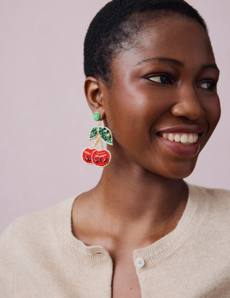 View Beady Motif Earrings - Cherry