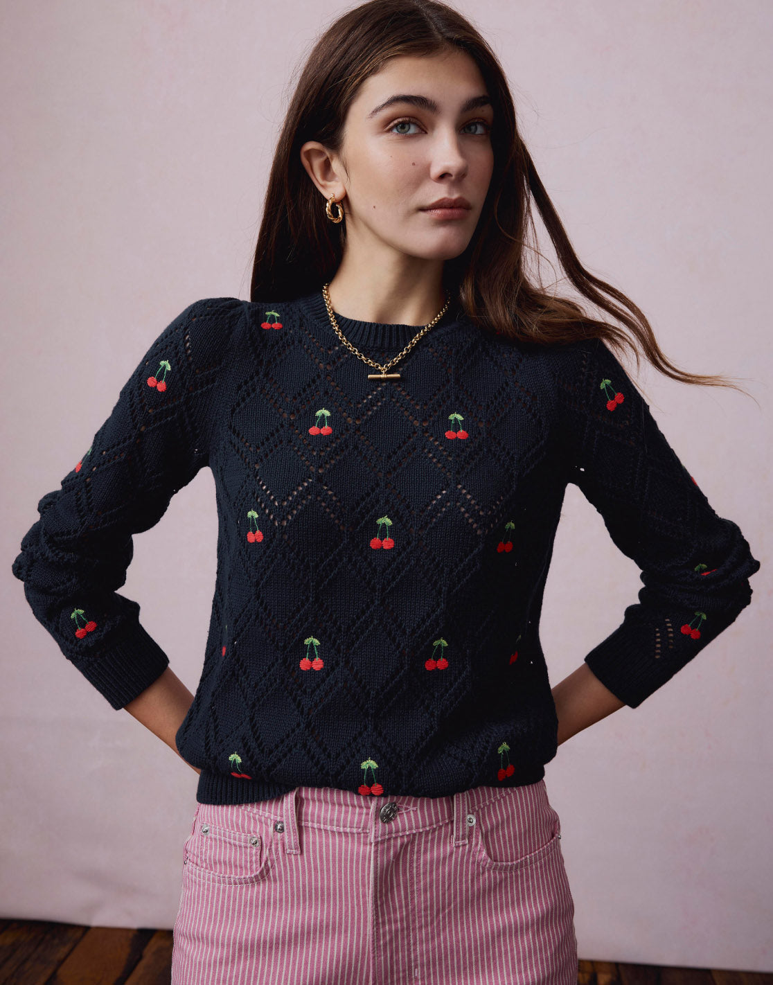 View Enid Embroidered Sweater - Navy, Cherrie