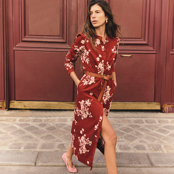 Ruffle Silk Midi Dress - Red