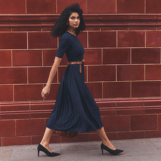 Arabella Linen Blend Dress - Navy Gingham