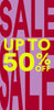 Sale banner with 'Up to 50% Off' text on a pink background