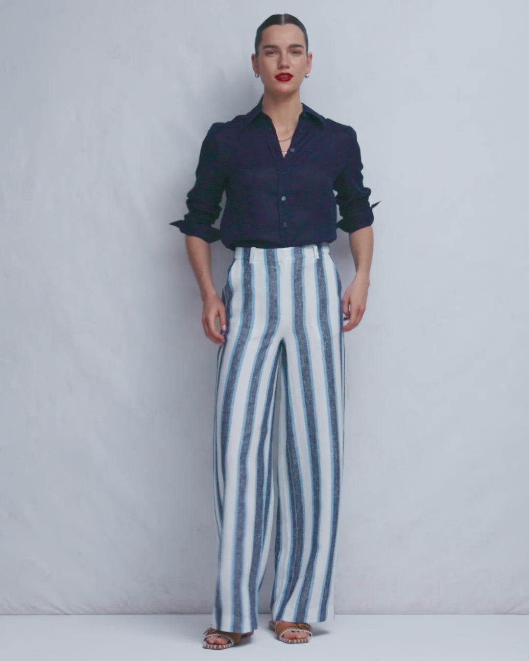 Belgravia Linen Pants-Blue and White Stripe-2