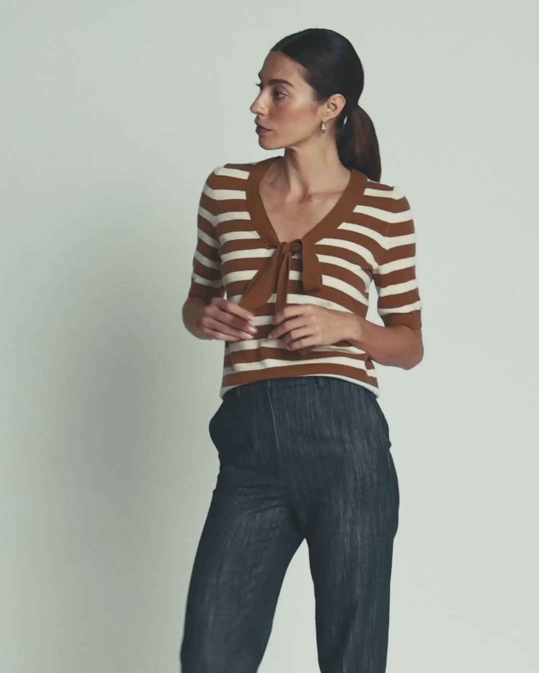 Bow Neck Knitted T-shirt