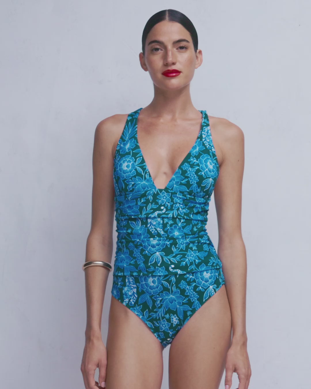 Mykonos Deep V Swimsuit-Dark Green, Paradise-2