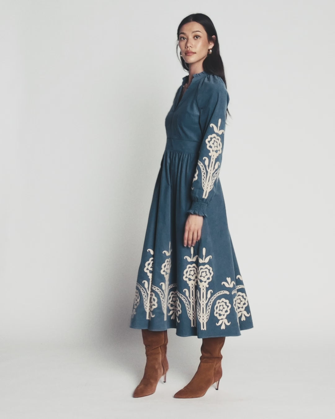 Smocked Cord Midi Dress