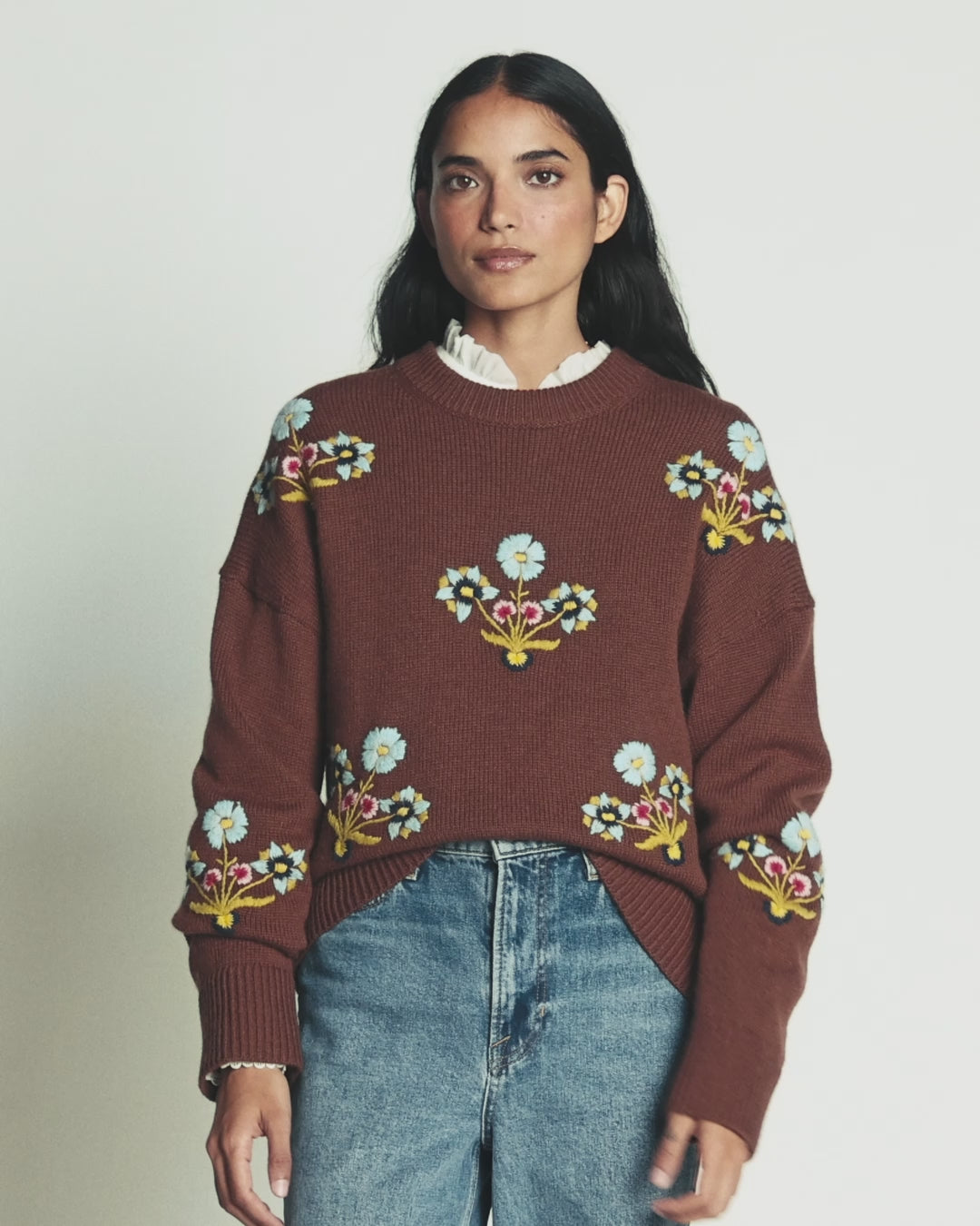 Ella Embroidered Knit Sweater-Raw Umber Embroidery-2