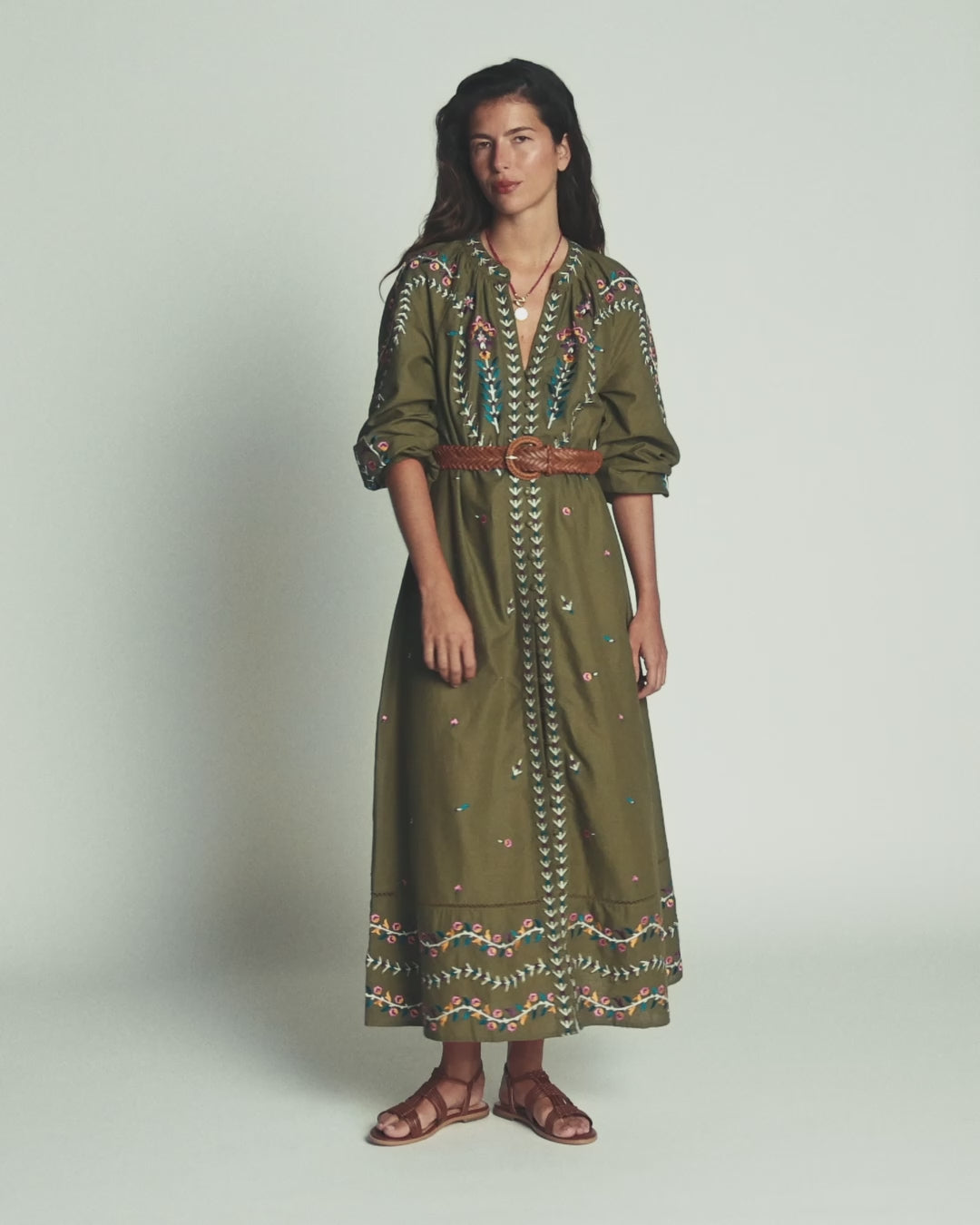 boden green embroidered dress Rhea Embroidered Midi Dress - Green, Decorative Vine