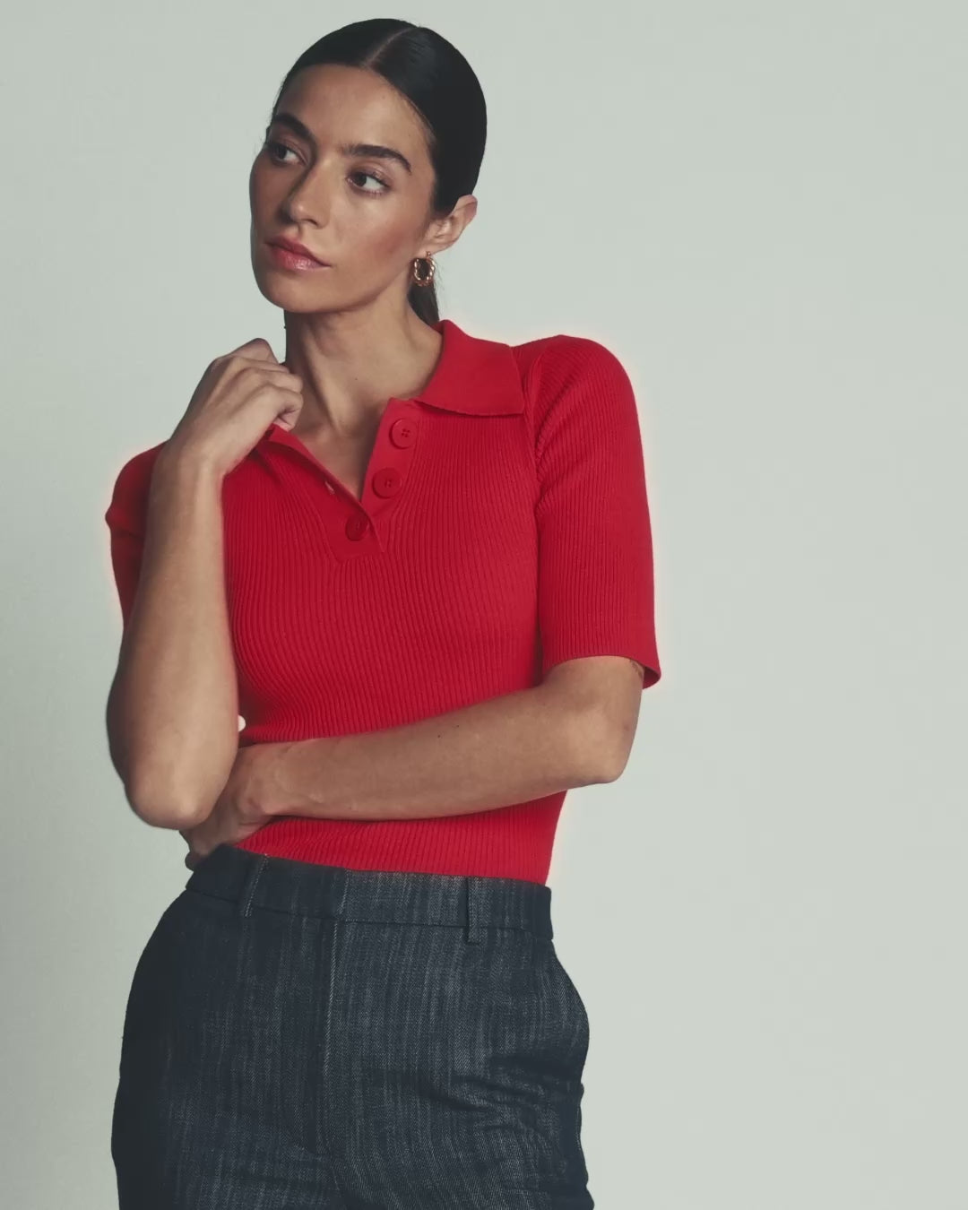 Rhianne Cotton Rib Jumper-Poppy Red