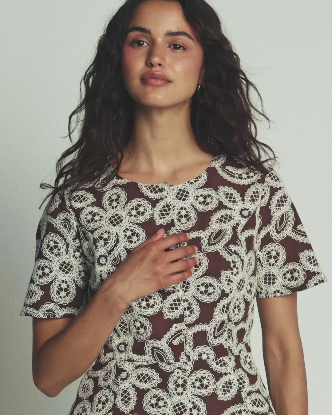 Embroidered Peplum Top-Bitter Chocolate-2