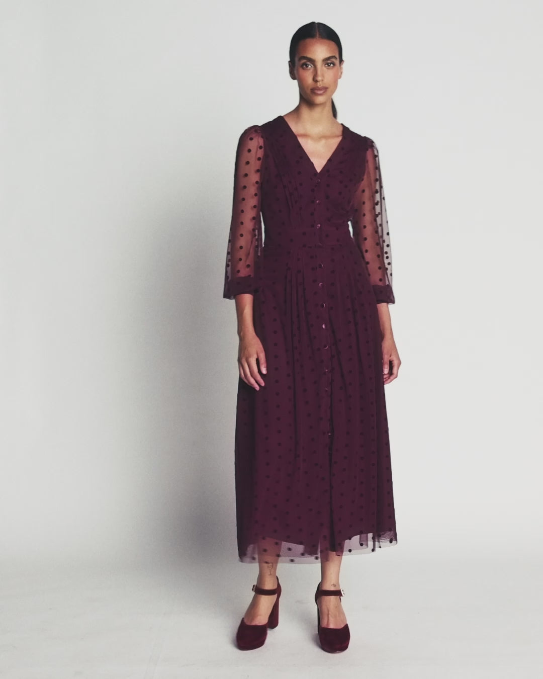 Pleated Tulle Midi Dress